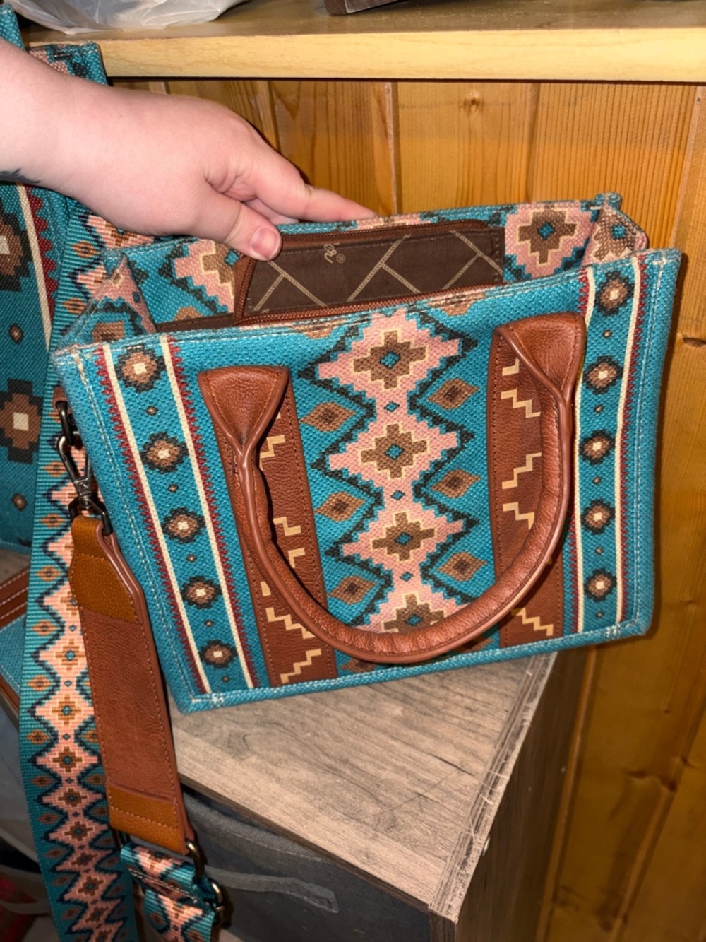 Wrangler Turquoise Pattern Tote and Crossbody Set - Picture 6 of 10